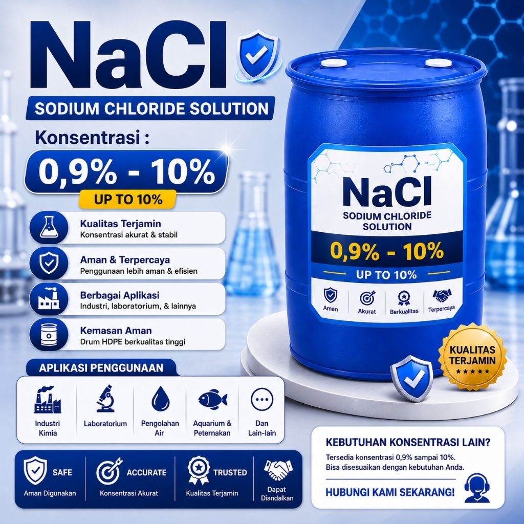 Larutan NaCl 0.9% - 10% 200 liter | Sodium Chloride | Natrium Klorida 0.9% - 10%
