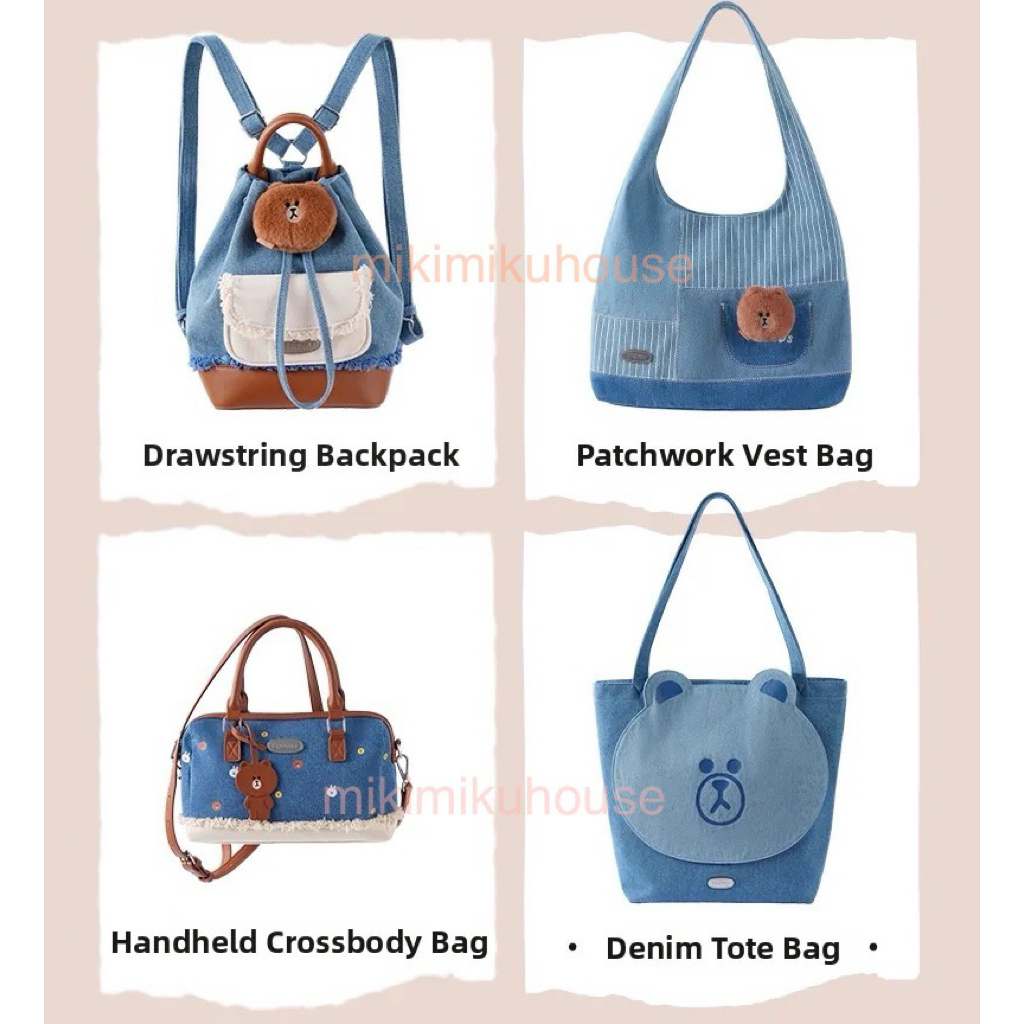 LINE FRIENDS DENIM TAS BROWN TOTE BAG BACKPACK LINEFRIENDS CROSSBODY BAG SALLY CONY LINE STORE M&G L
