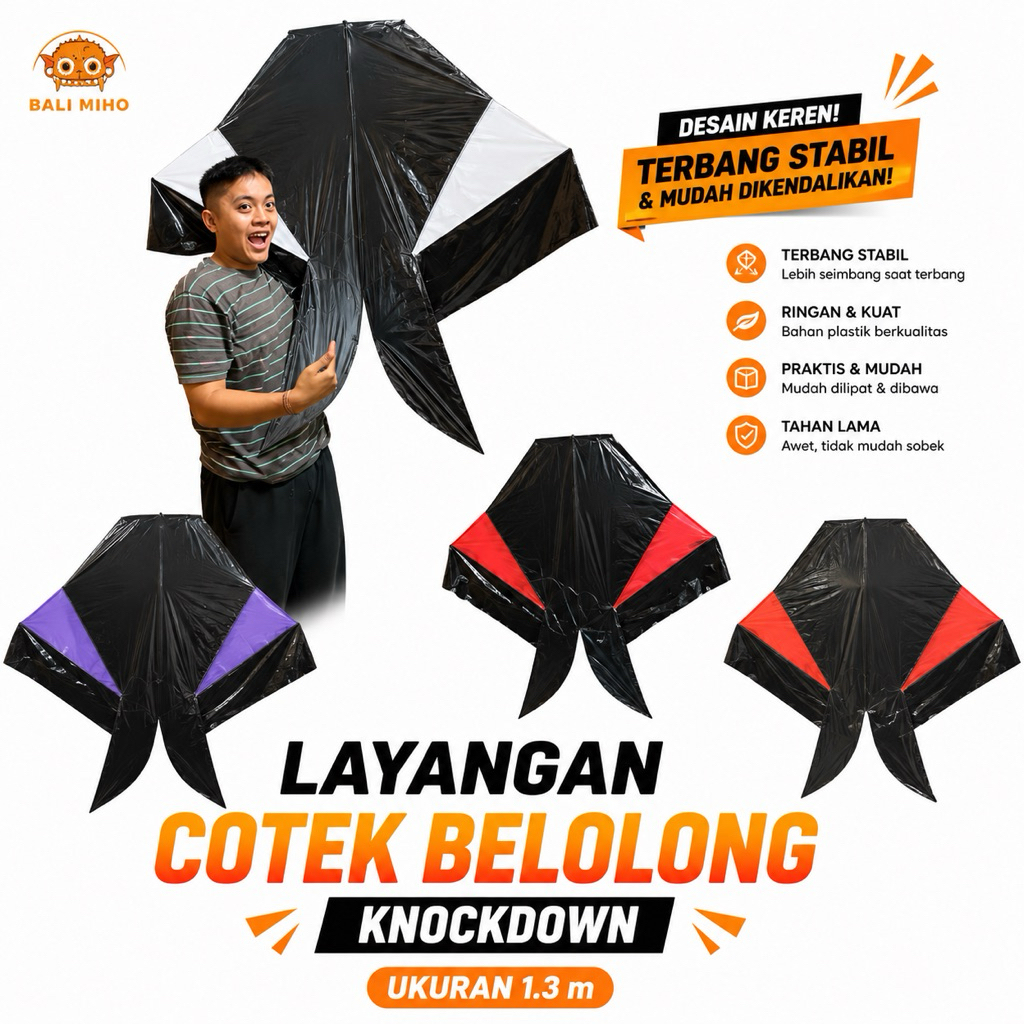 Layangan Cotek Belolong Knockdown - Layangan Cotek - Layangan bebean knockdown - Layangan Bebean Bal