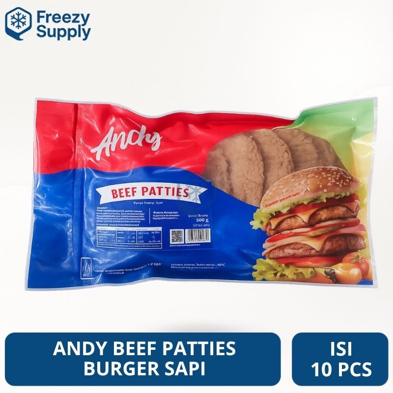 Andy Beef Patties Isi 10 pcs 500 Gram Burger Sapi  Freezy