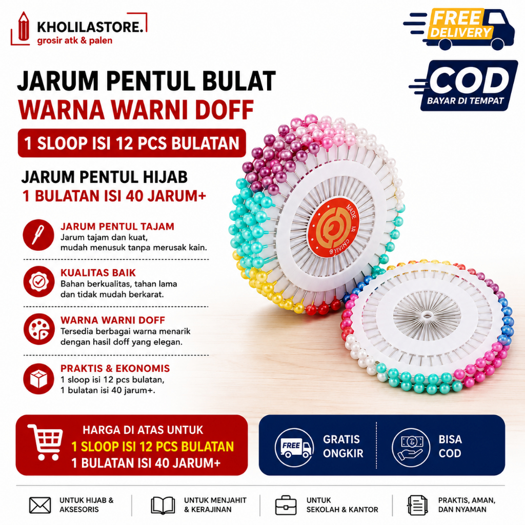 Jarum Pentul Bulat Warna Warni untuk Hijab Serbaguna