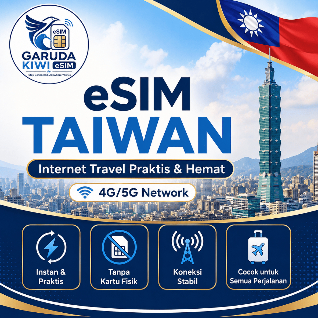 Garuda Kiwi eSIM Taiwan | 3GB-30GB | 3-30 Hari | 4G/5G | QR Instan | Travel Taiwan