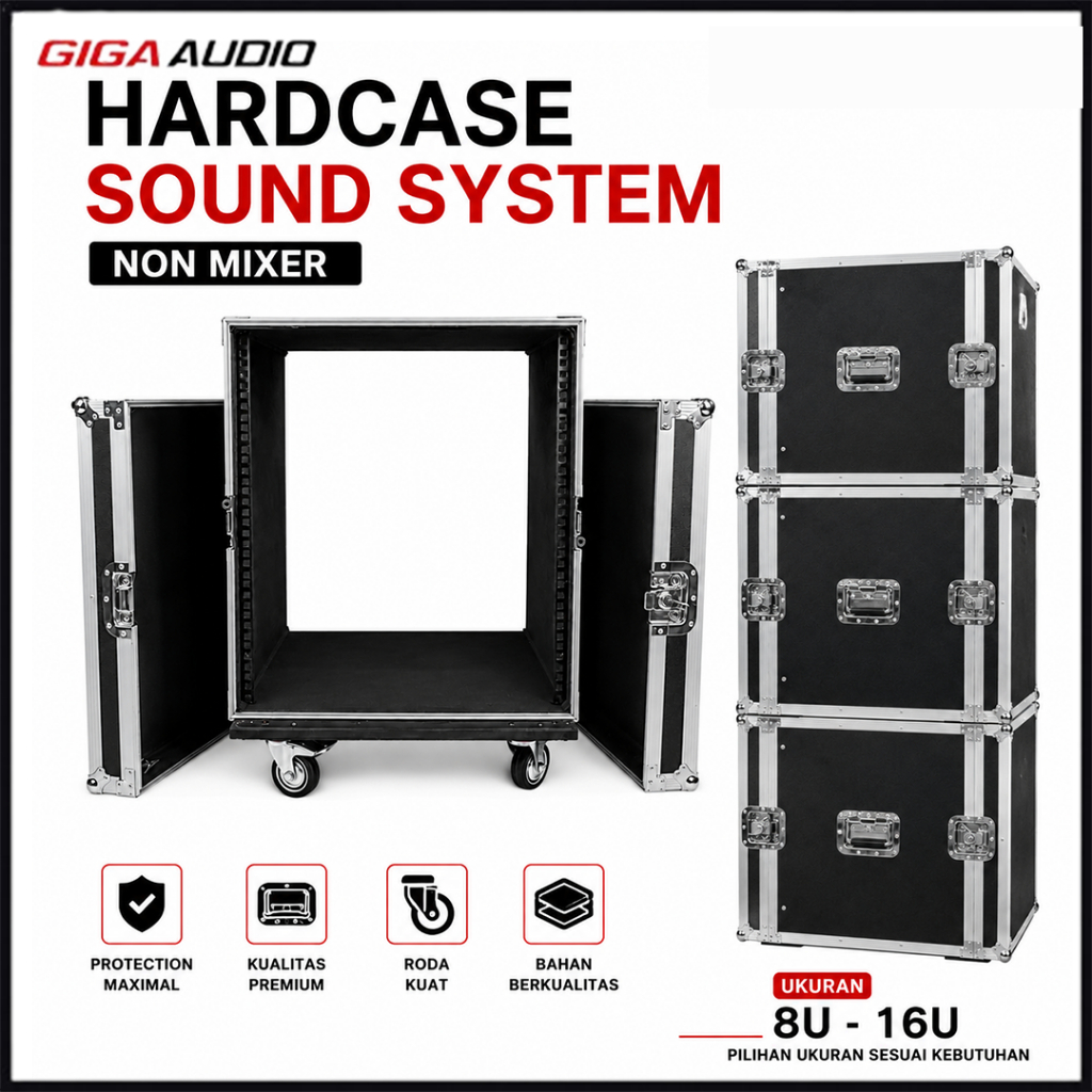 Box Hardcase Polos Non Mixer 8U 10U 12U 14U 16U List Silver Rak Speaker Audio Aksesoris Sound System