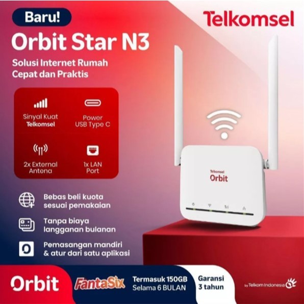Telkomsel Orbit Star N3 Router Internet Rumah Putih, 2x Antena, Garansi 3 Tahun