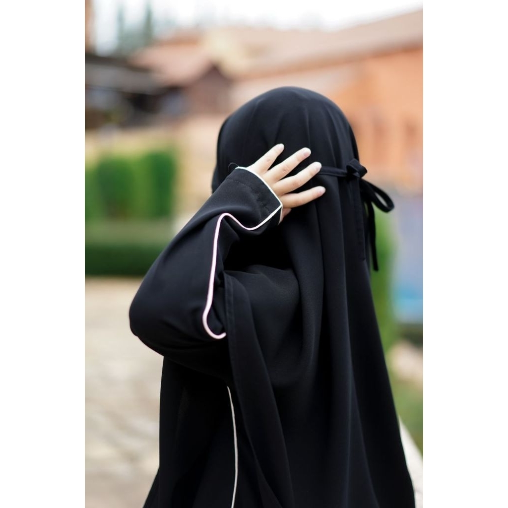 [ Size 6 ] ABAYA YARAA KIDZ Gamis Anak Set Khimar Jetblack • Al Banaat Al Arabian Butik #dhiyasyari 