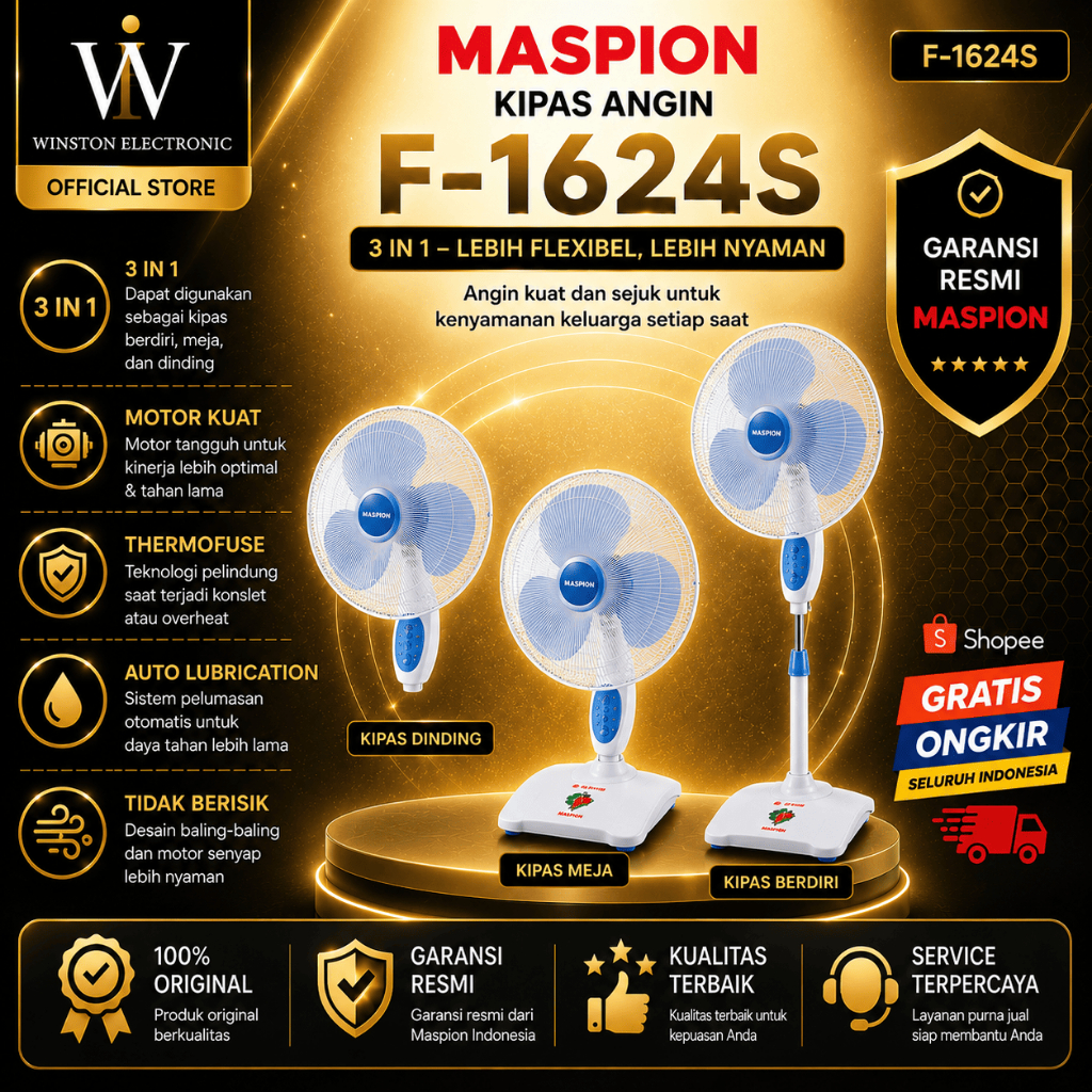 MASPION KIPAS ANGIN  F 1624/ F1624/ F-1624  16 Inch (3 in 1)  STAND FAN MASPION/ ORIGINAL BERGARANSI