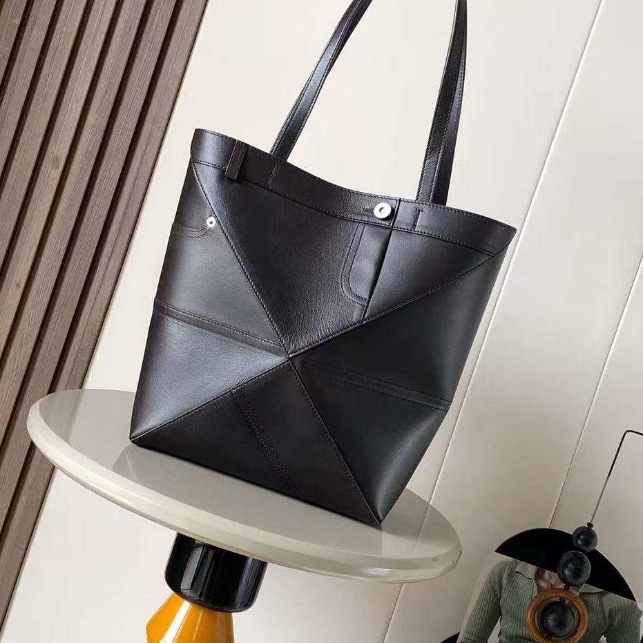 LOEWE Puzzle Fold Silver Metal Accessories Tote Bag Tote Bag Shopping Bag Cow Leather Handheld Shoul