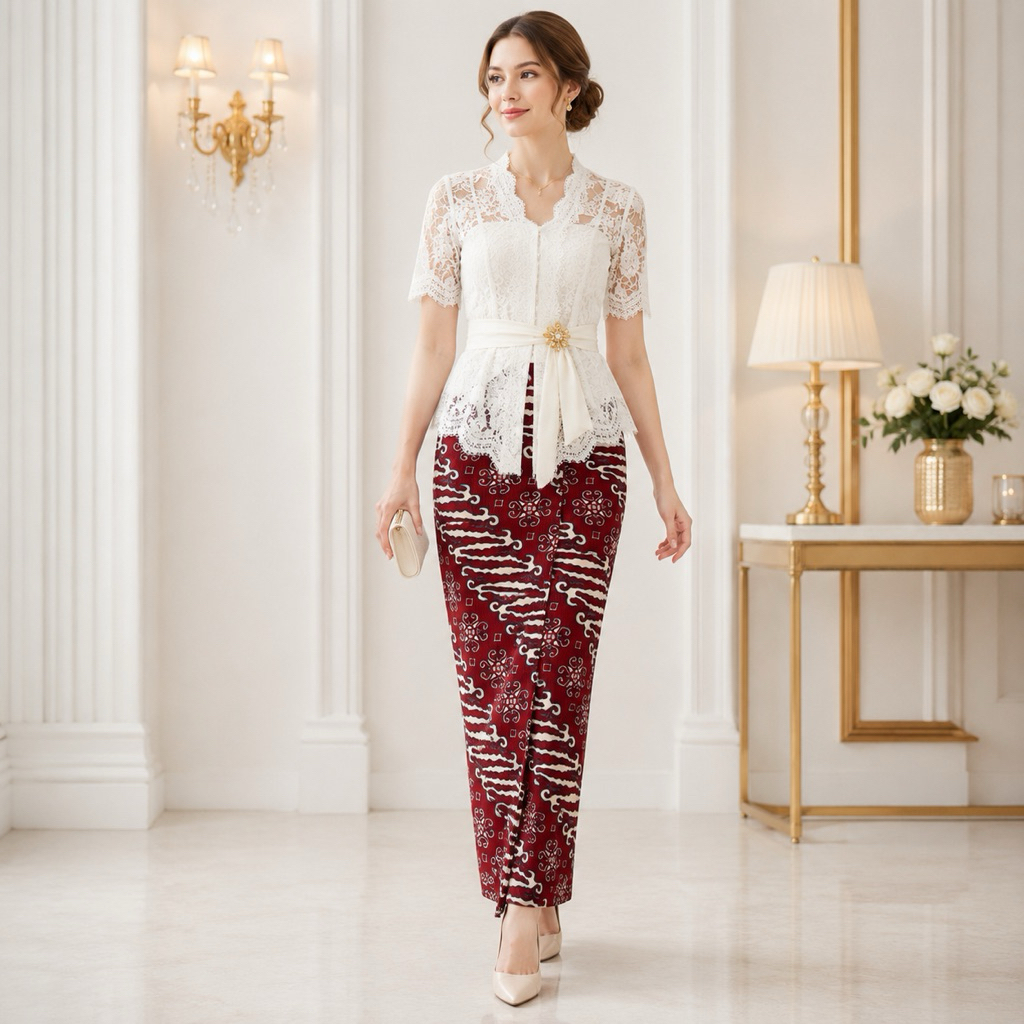 Rok Span Batik Belah Depan Warna Merah Upacara 17 Agustus