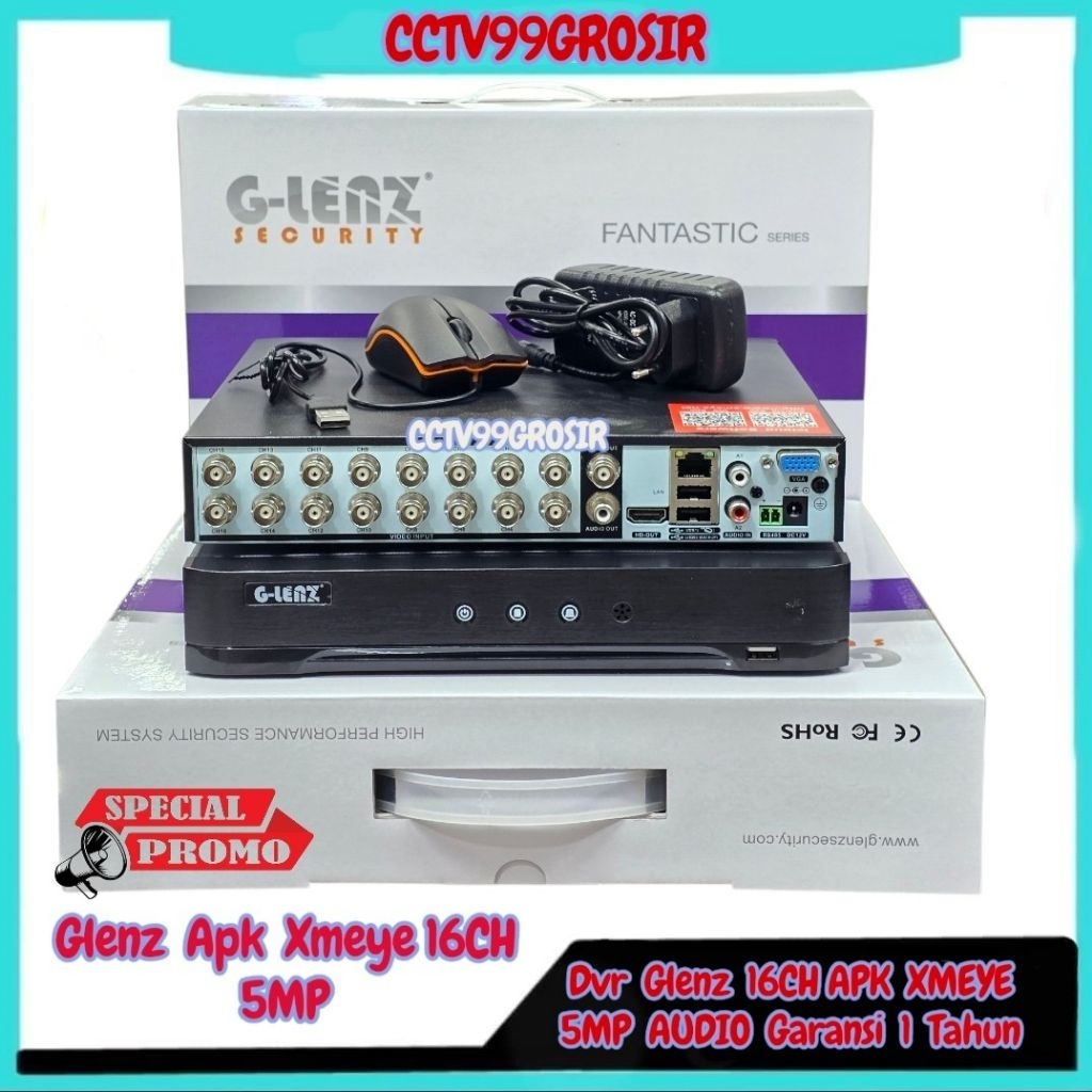 GLENZ DVR 5MP XMEYE 16 Chanel - GFDS 88516/ RECODER DVR CCTV 16CH GLENZ APP XMEYE