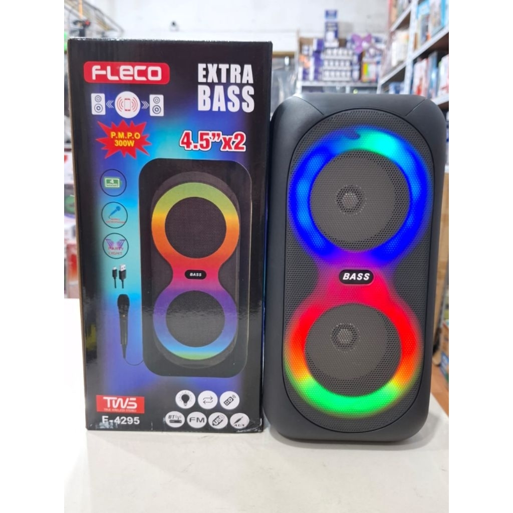 Speaker Portable Bluetooh Karaoke Fleco F4295 4.5 Inch x2