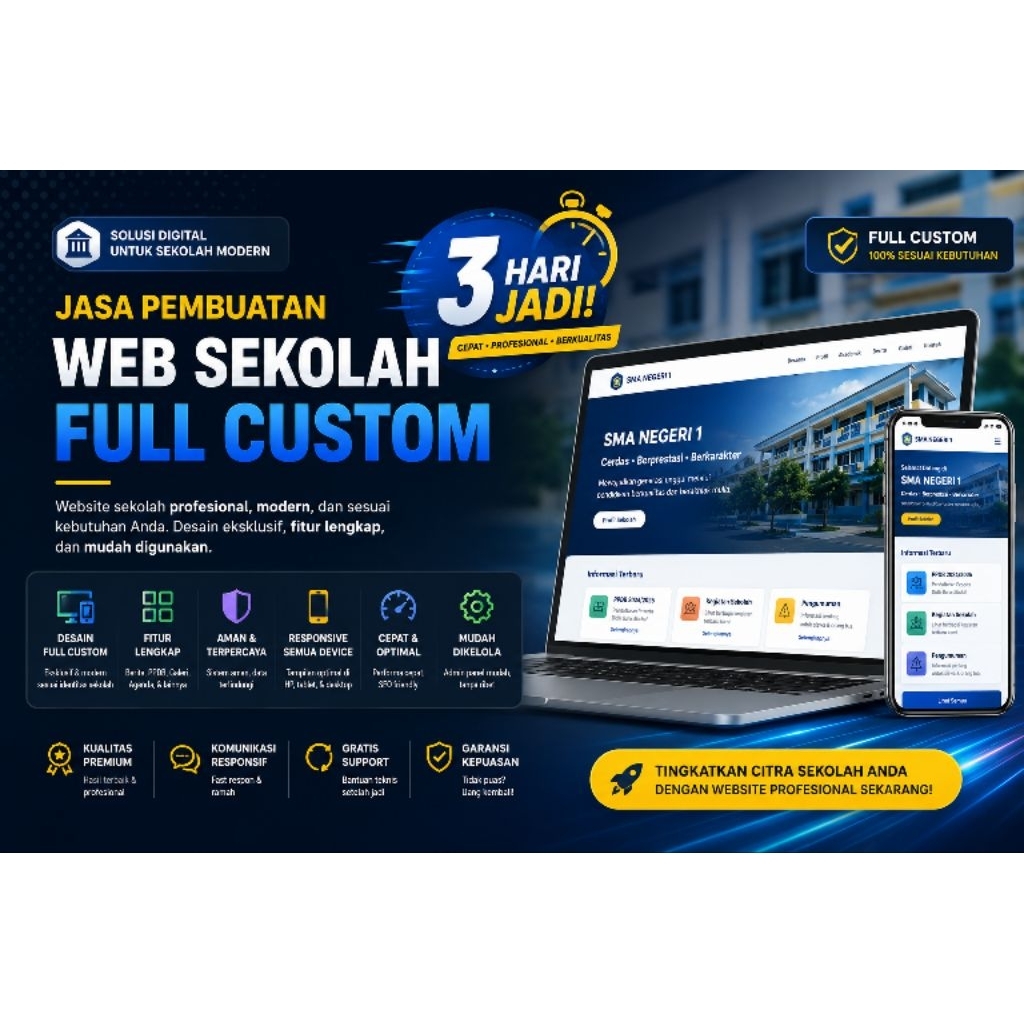 Jasa Pembuatan Website Sekolah Full Custom | Website Sekolah Modern | Website PPDB | Jadi Mulai 3 Ha