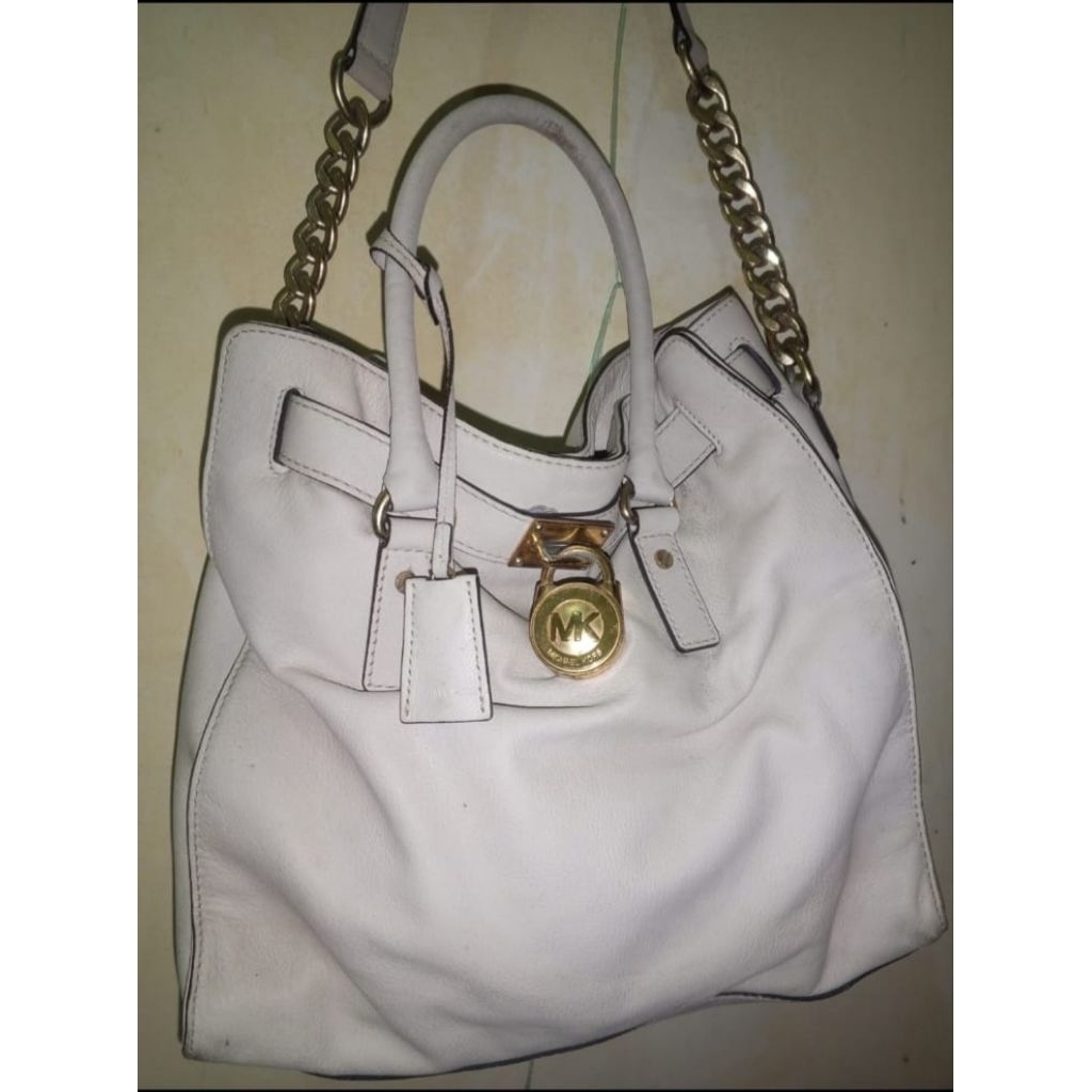 [PRELOVED] Tas Michael Kors MK Hamilton Large Satchel White Original Second Murah