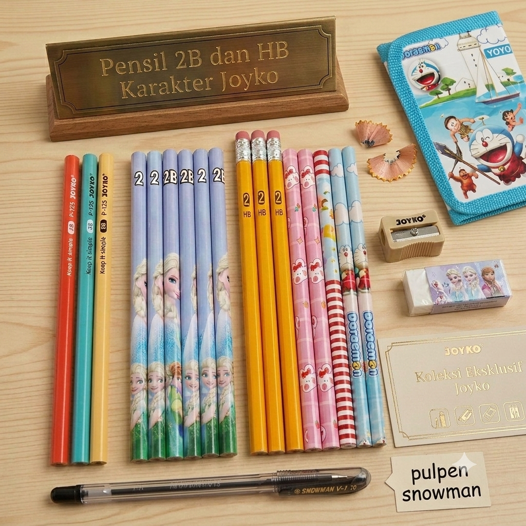 Pensil Karakter 2B HB Joyko Doraemon Frozen & Pulpen Snowman