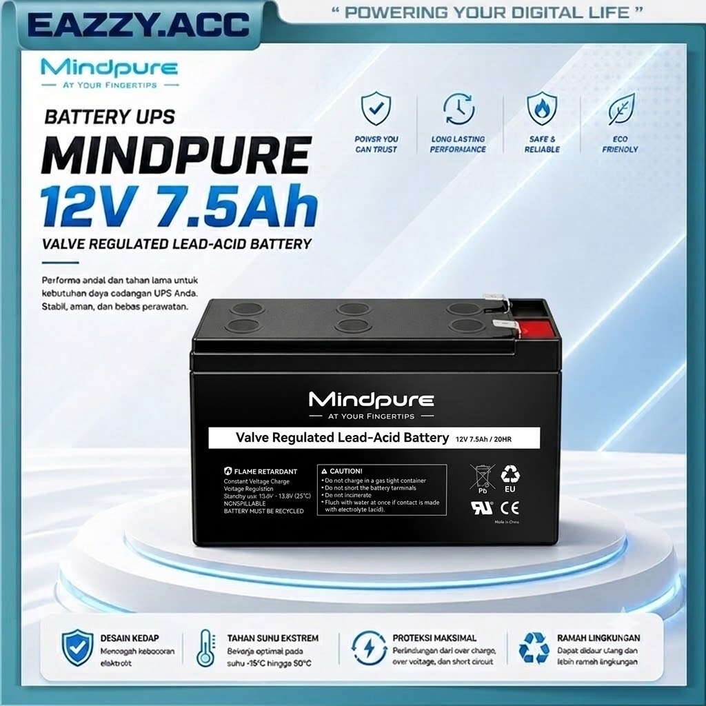 Baterai UPS MINDPURE 12V 7.5Ah | 12V 7.2Ah - 12Volt AKI KERING Mainan Anak