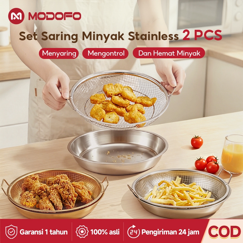 MODOFO Saringan Minyak Goreng Stainless 2pcs Saringan Minyak Saringan Gorengan Peniris Gorengan Peni