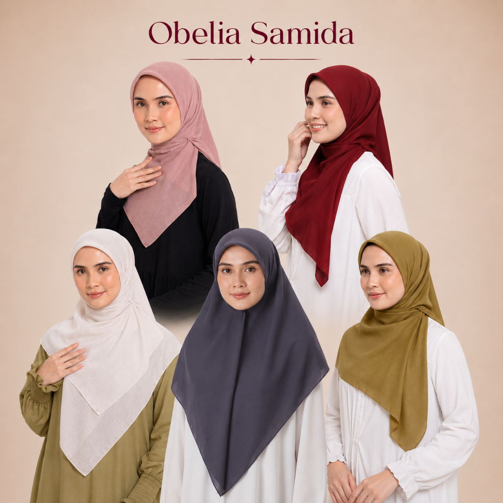Elzatta Hijab Jilbab Segiempat Scarf Polycotton Polos Obelia Samida