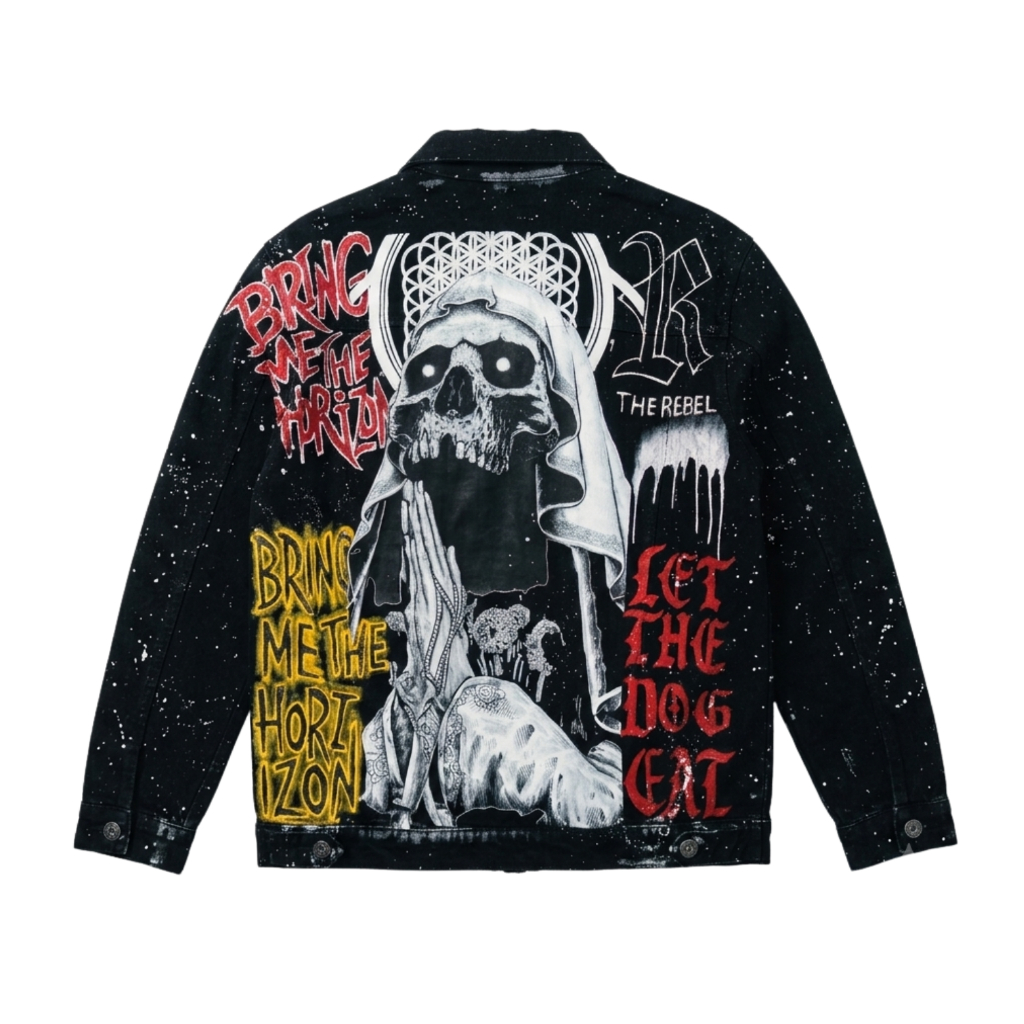 Jaket Denim Custom Streetwear BMTH Jaket Jeans Pria Wanita Oversize