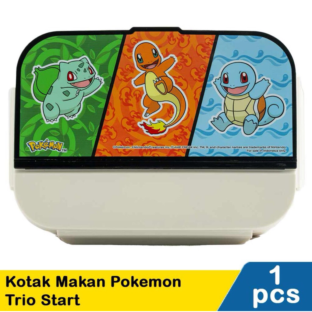 Kotak Makan Pokemon INDOMARET Trio Start Putih Motif Bulbasaur Charmander Squirtle Lucu - Abu