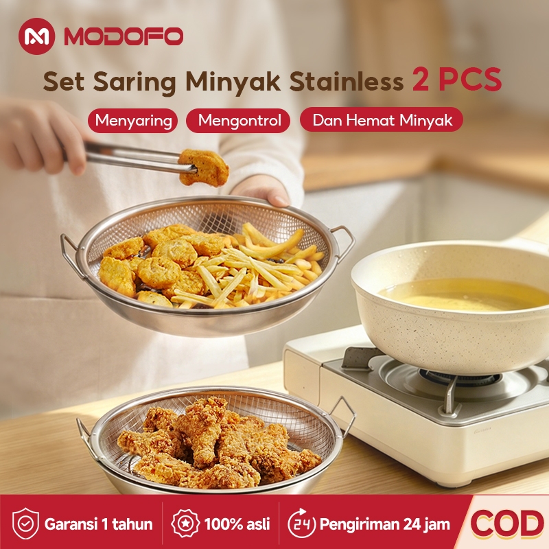 MODOFO Saringan Minyak Goreng Stainless 2pcs Saringan Gorengan Saringan Minyak Peniris Gorengan Peni