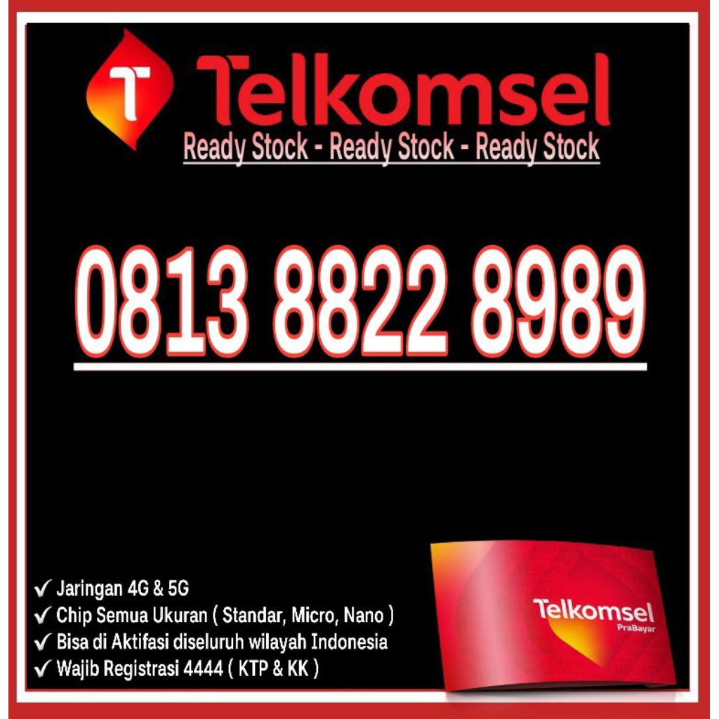 Nomor Cantik Telkomsel Simpati 4G LTE 8989 - O813 8822 8989