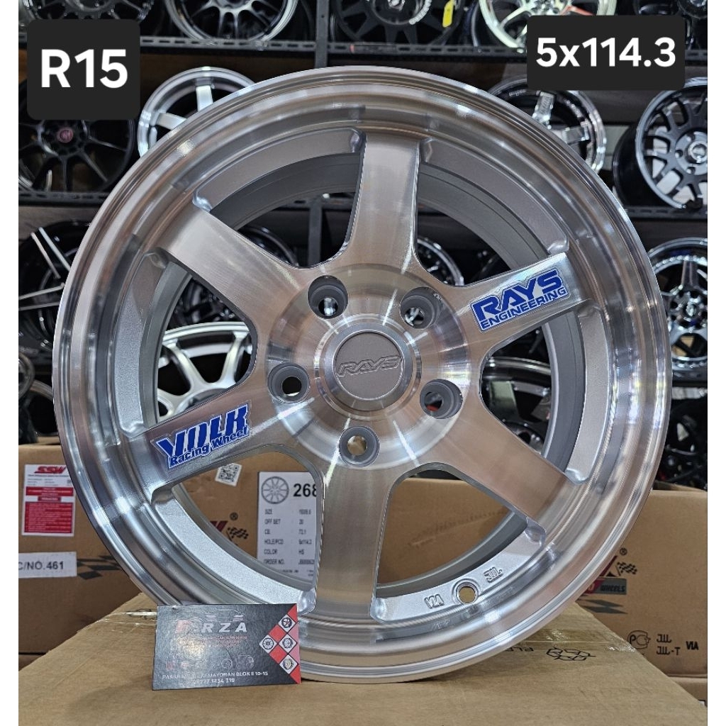 Velg RH10011 TE37 R15 PCD5x114.3 Silver lip Polish. Lebar 7 ET 35
