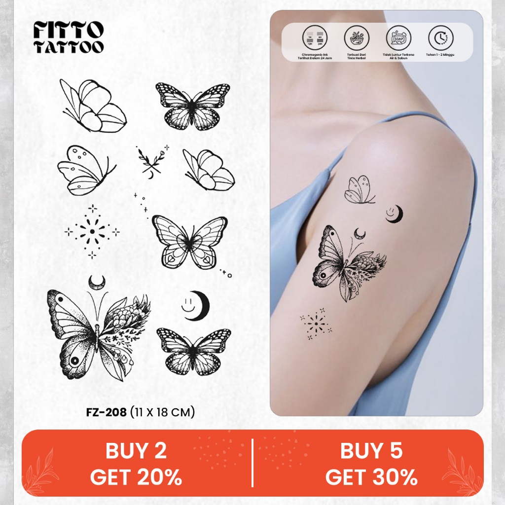 Stiker Tato Kupu Kupu Temporer Semi Permanent Fruit Ink Premium Anti Air Tatto Butterfly Temporary