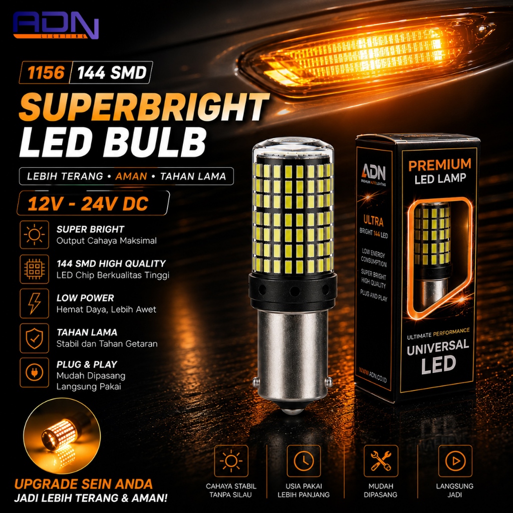 ADN LAMPU LED 1 KAKI SEIN LED CANBUS 1156 BA15S BAU15S 144 TITIK SMD / NO HYPER FLASH SEIN DAJJAL