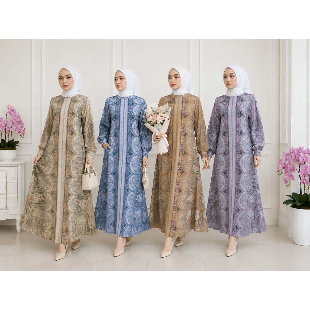 gamis Ceruty Babydoll premium grade A|Dress Shella Yolanda terbaru|Ready cod gamis jumbo motif abstr