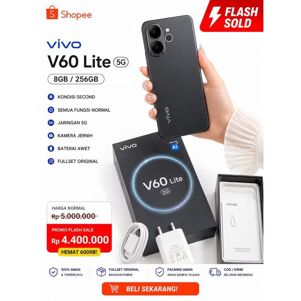 VIVO V60 LITE 5G 256gb BNOB hp terbaru vivo hp vivo 5g
