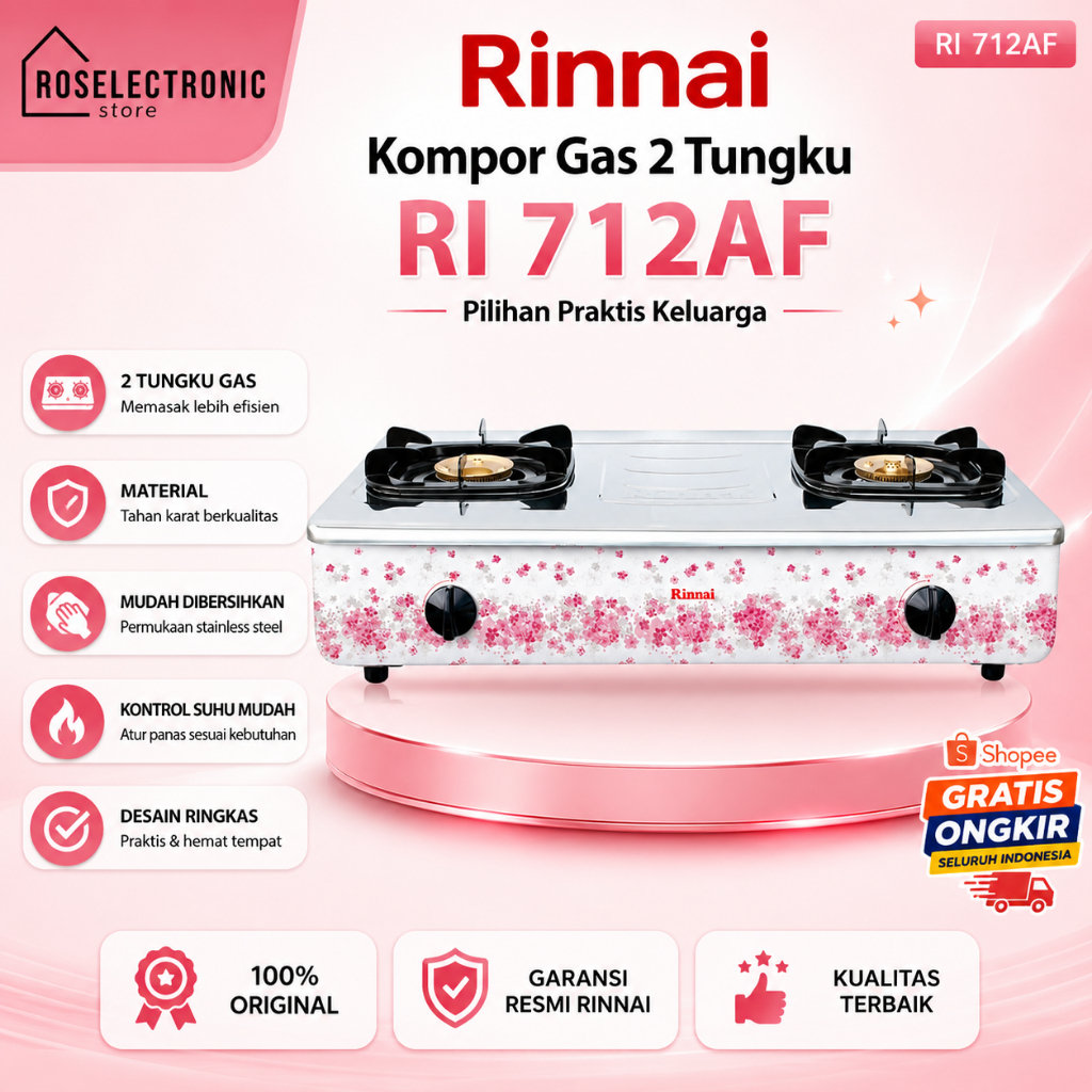 Rinnai Kompor Gas 2 Tungku RI 712AF/RI712AF/RI 712 AF/RI 712AF/RI-712AF/RI-712-AF/Rinnai Kompor