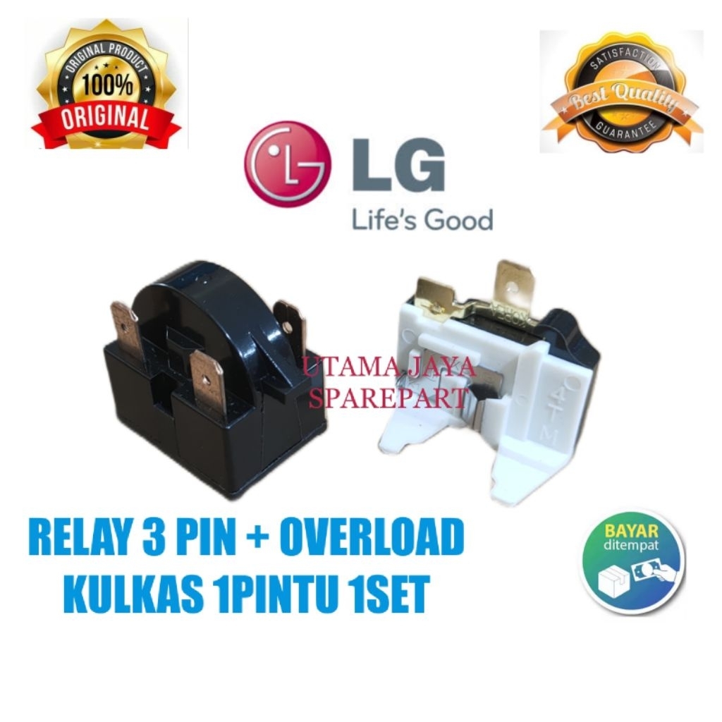 RELAY 3 PIN + PTC OVERLOAD KULKAS LG 1 PINTU