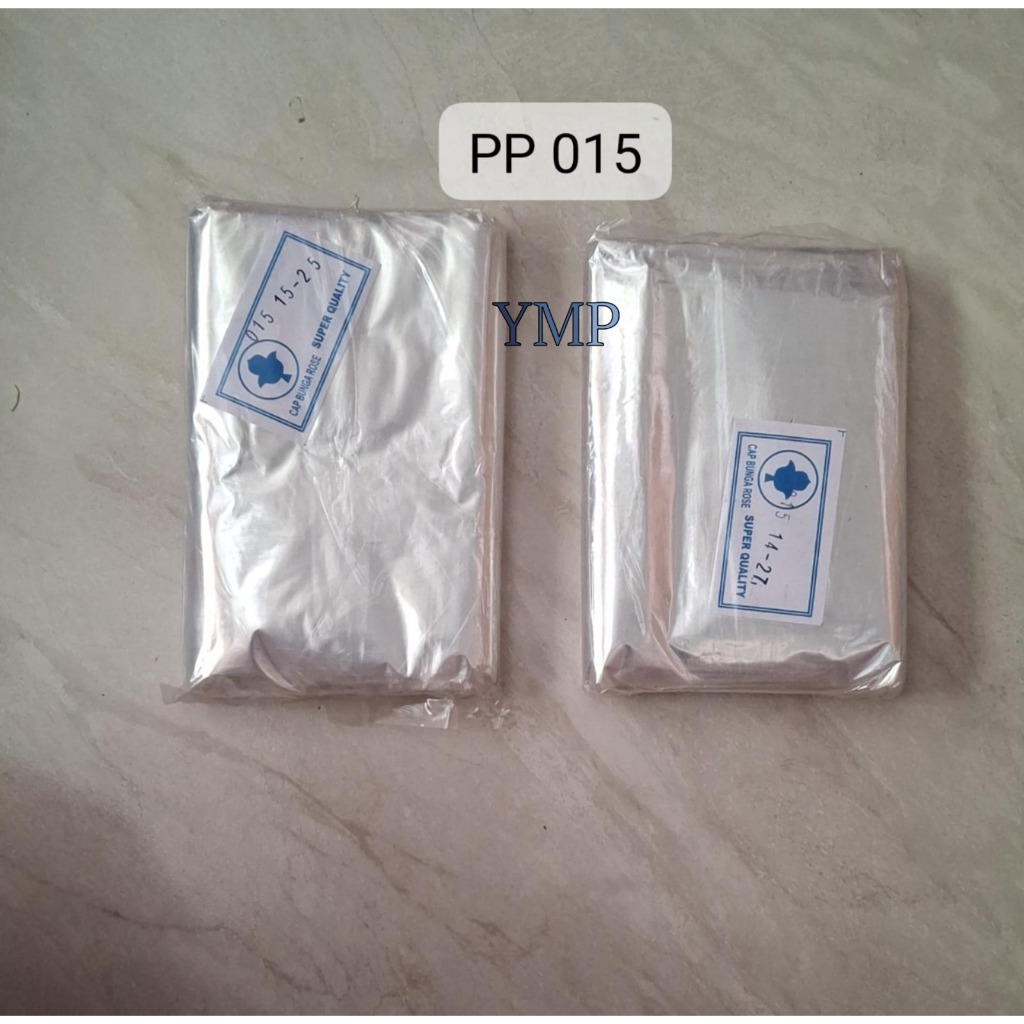 Plastik PP bening ketebalan 015 / plastik bening makanan 14x27 15x25 cap bunga Rose