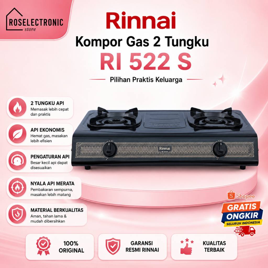 RINNAI KOMPOR GAS 2 TUNGKU RI 522 S Kompor Gas/RI 522S /RI 522 S/RI-522-S/RI-522S/RI522S