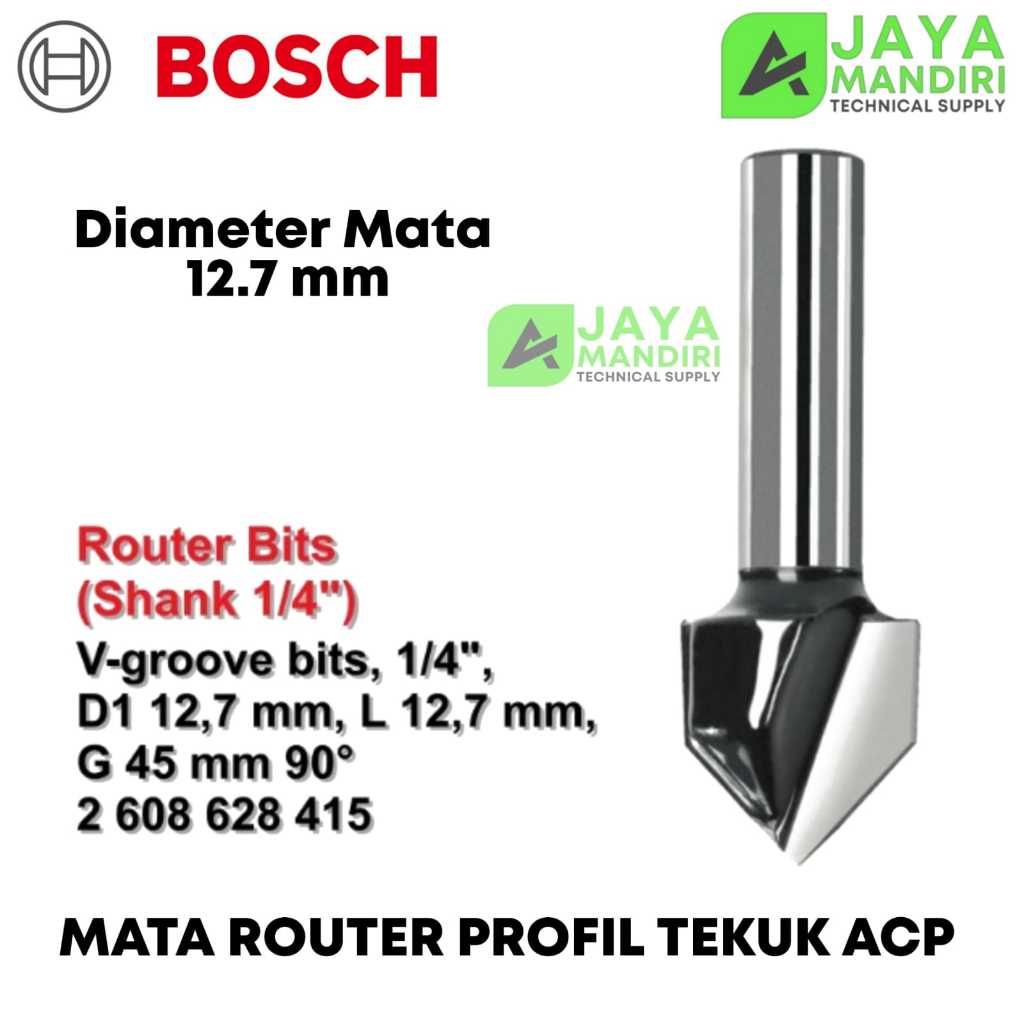 BOSCH Mata Profil Tekuk ACP V Groving V-Groove Bit 1/4" BOSCH Mata Bor Router ACP 90° 1/4" Mata Prof