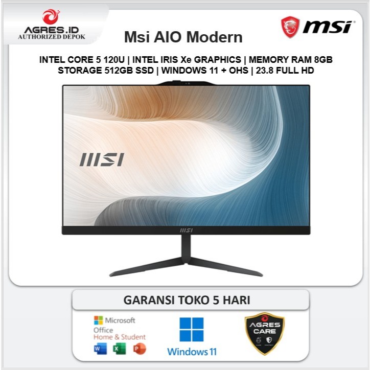 Pc All In One MSI Modern Core 5 120U 8Gb 512Gb W11+OHS 23.8FHD