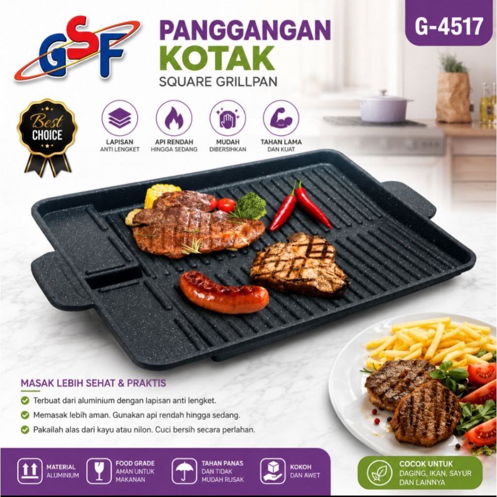 Panggangan Kotak GSF G-4517 Original | Alat Panggang BBQ Portable Grill Serbaguna