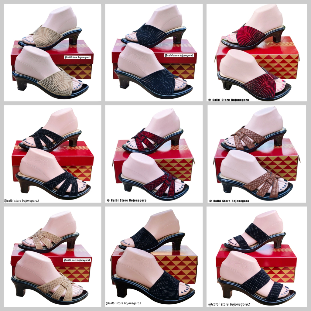 (( STOK READY )) SANDAL CALBI PESTA HEELS 5CM PERMATA CANTIK