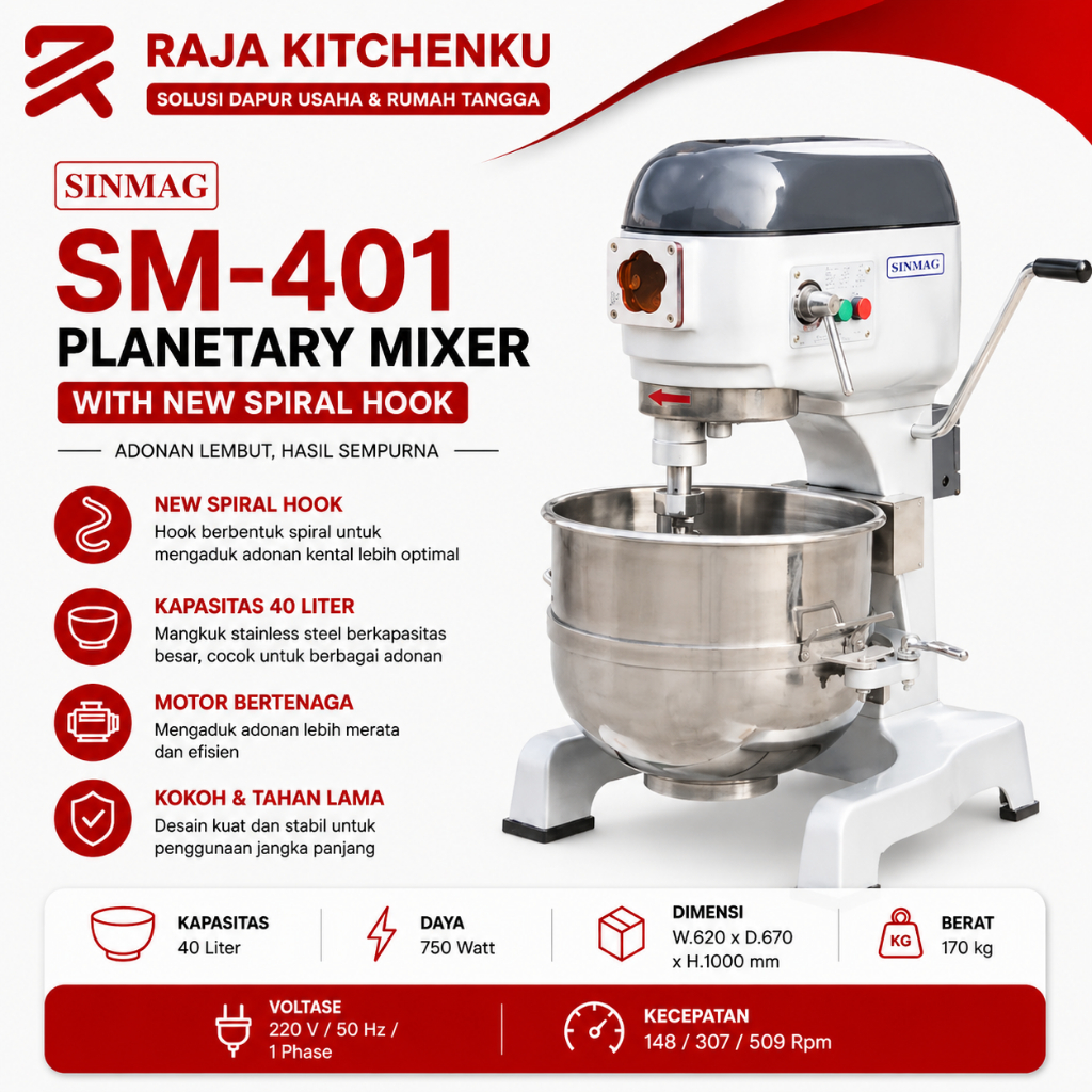 SINMAG Planetary Mixer 40 Liter SM-401 / SM 401/BERGARANSI RESMI.