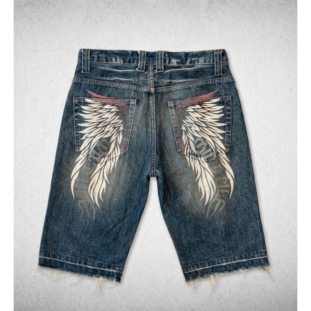 jorts y2k angels wings wild life wildlife celana pendek jeans pendek art graphic sayap