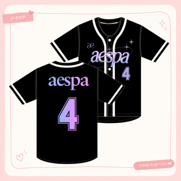 Jersey baseball hitam kpop aespa skirt tshirt atasan olahraga kerah v softball bisbol korea