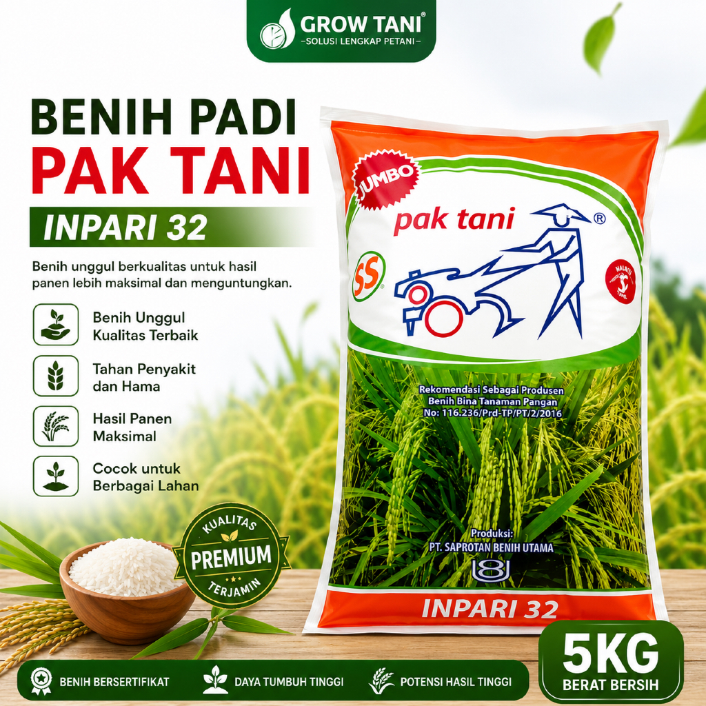 Benih Padi Inpari 32 Saprotan Utama (Pak Tani) kemasan 5 kg - benih unggul inbrida berkualitas prima