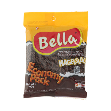 bella hagelslag 90gr, bella meses coklat, meses bella, hagelslag coklat, chocolate rice, meses cokel