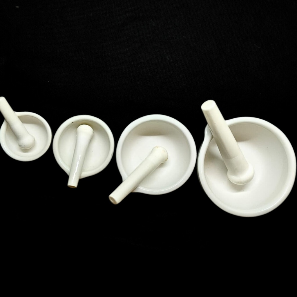 Mortar dan Stamper Porselen Laboratorium / Mortar Pestle Porcelain Set / Alat Penumbuk Serbuk Kimia 