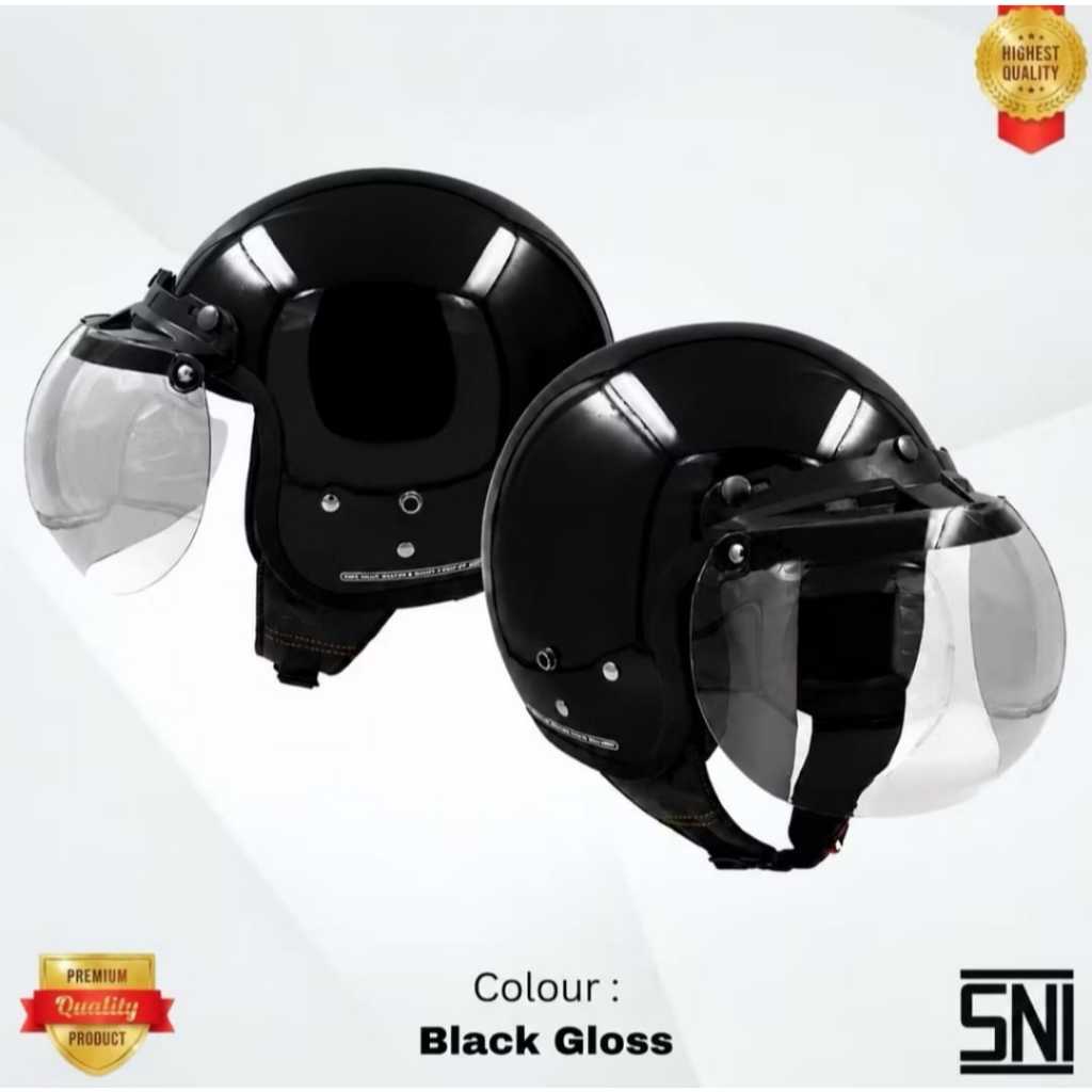 Helm Bogo CLASSIC C5 Terbaru Black Glosy Kaca Datar/Cembung (SNI) Helm Bogo Dewasa Pria Dan Wanita B