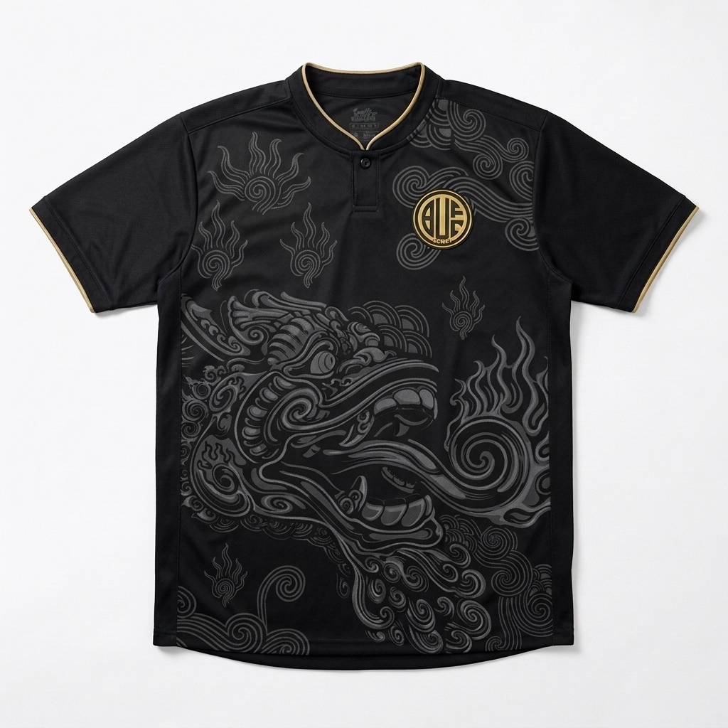 [PRE-ORDER] Jersey Art Naga Basuki Black Gold - Jersey Olahraga Nyaman Motif Bali Hitam Emas Barong