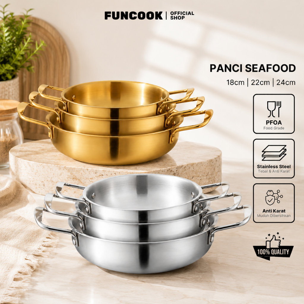 FUNCOOK Panci Stainless Steel Premium Tebal Anti Lengket Panci Serbaguna Untuk Mie Seblak Soup Hotpo