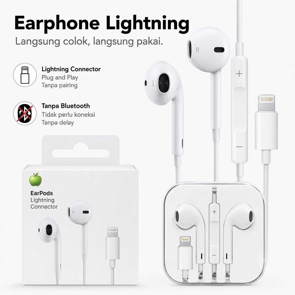 Earphone iPhone Kabel Lightning "TIDAK BLUETOOTH" kualitas ori Semua iPhone 7 / 8 / X / XR / XS / 11