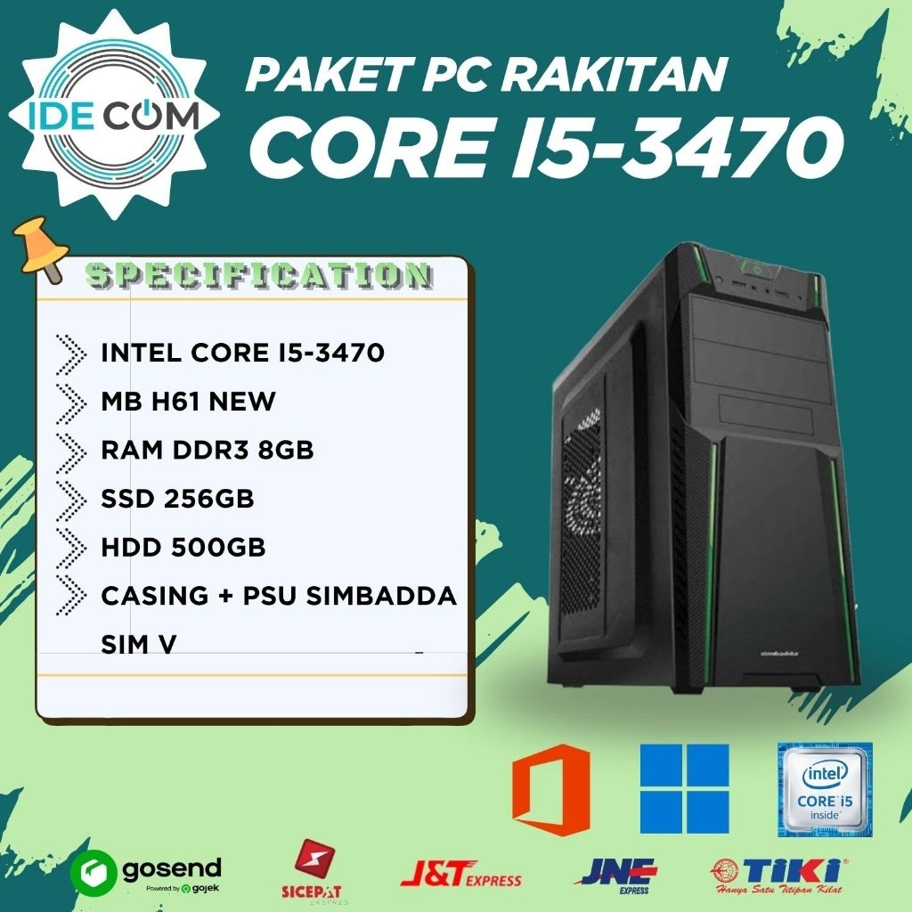 PC RAKITAN ONLY I5 GEN 3 KOMPUTER KANTOR / SEKOLAH MB H61 RAM 8GB SSD 256GB HDD 500GB CASING + PSU S