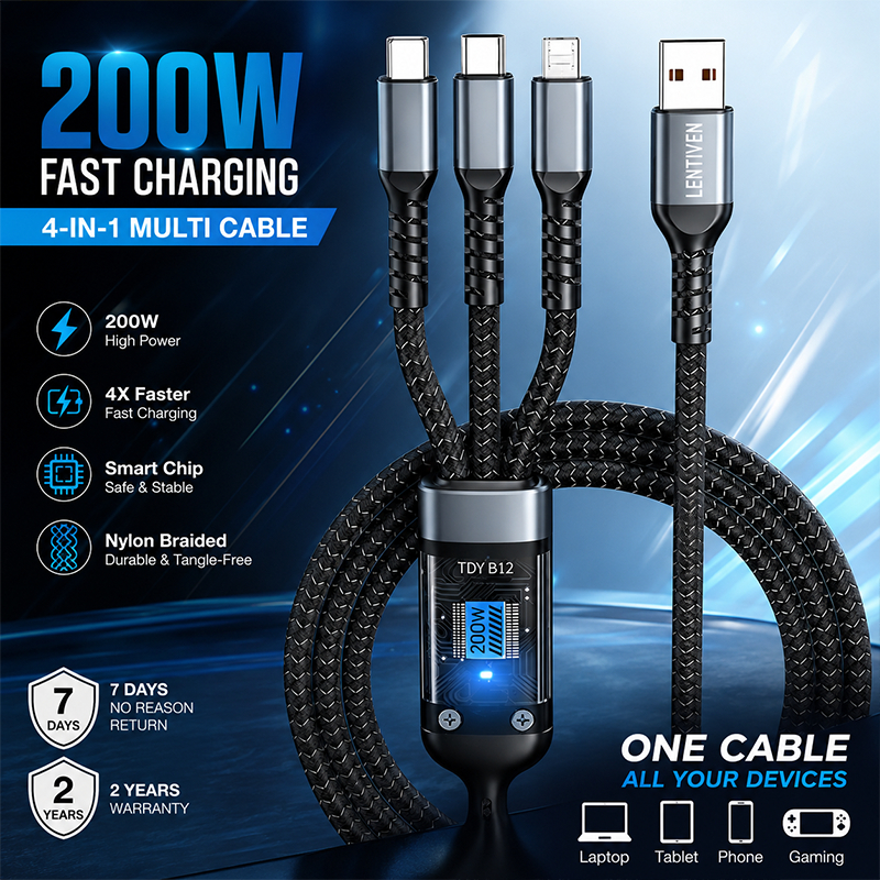 WANKEI LENTIVEN Kabel Data 3 in 1 Fast Charging 100W For Iphone / Android Garansi 1 Tahun Kabel TM3