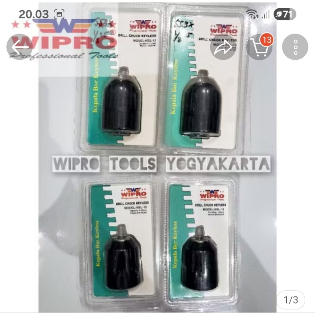 Wipro Kepala Bor Keyless Chuck 10MM 13MM / Kepala Bor Listrik Keyless Chuck